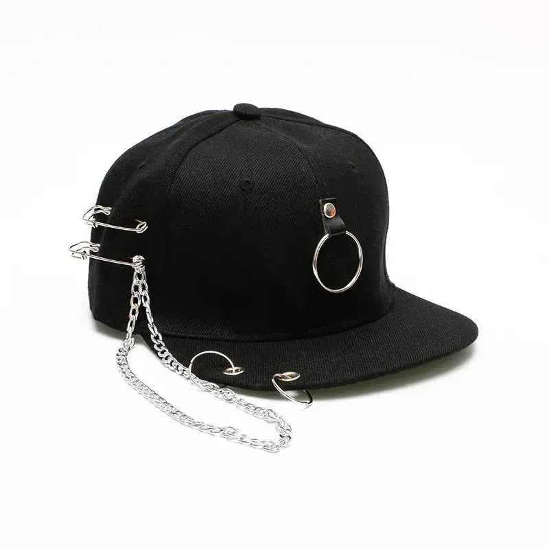 Punk Hip Hop Baseball Chain Hat Black Metal Ring