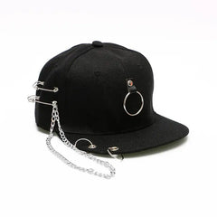 Punk Hip Hop Baseball Chain Hat Black Metal Ring