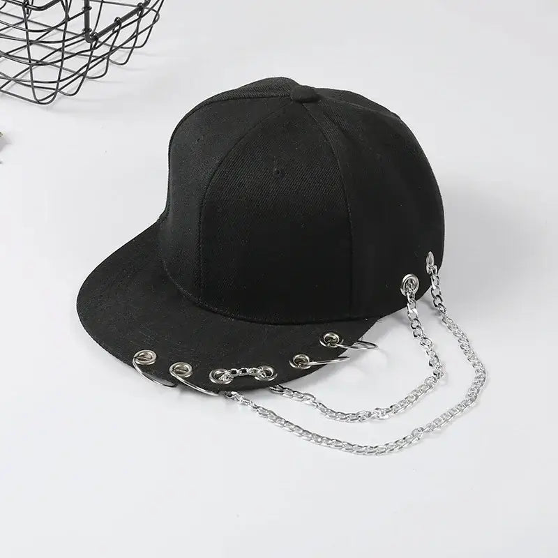 Punk Hip Hop Baseball Chain Hat Black Ring