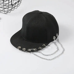 Punk Hip Hop Baseball Chain Hat Black Ring