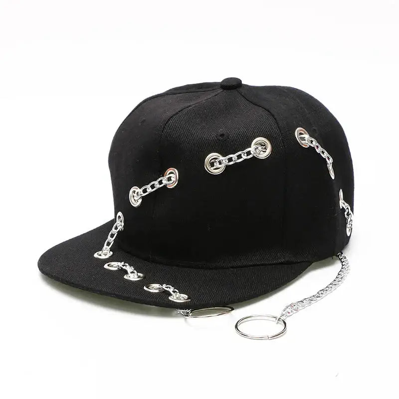 Punk Hip Hop Baseball Chain Hat Black Ring