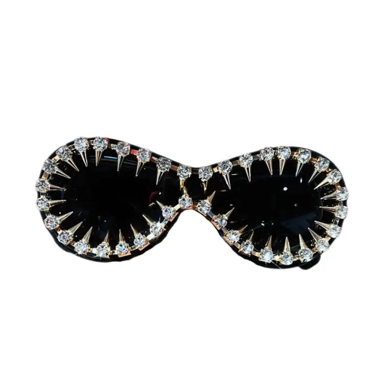 Punk Oval Rhinestone Futuristic Goggle Sunglasses - Black