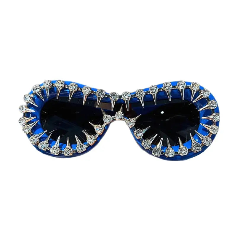 Punk Oval Rhinestone Futuristic Goggle Sunglasses - Blue