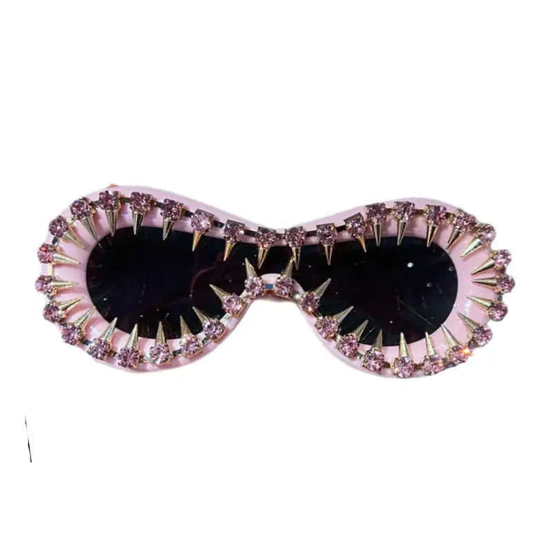 Punk Oval Rhinestone Futuristic Goggle Sunglasses - Pink