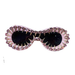 Punk Oval Rhinestone Futuristic Goggle Sunglasses - Pink
