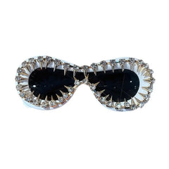 Punk Oval Rhinestone Futuristic Goggle Sunglasses - White