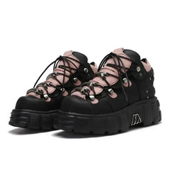 Punk Platform High Ankle Sneakers Euro Size Black Pink / 35
