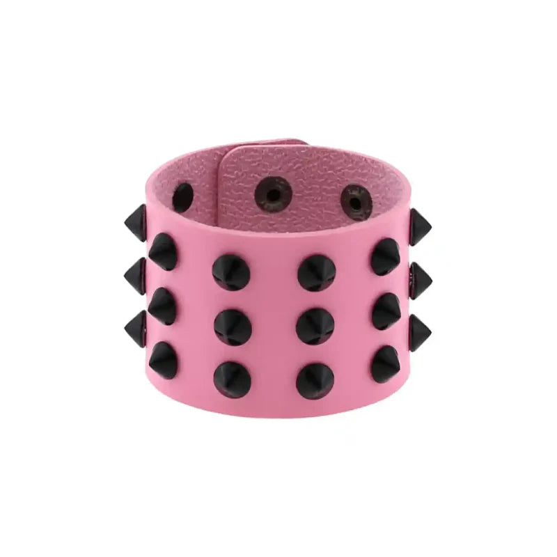 Punk PU Cuff Bangles Studded Wristband Bracelets Black Pink