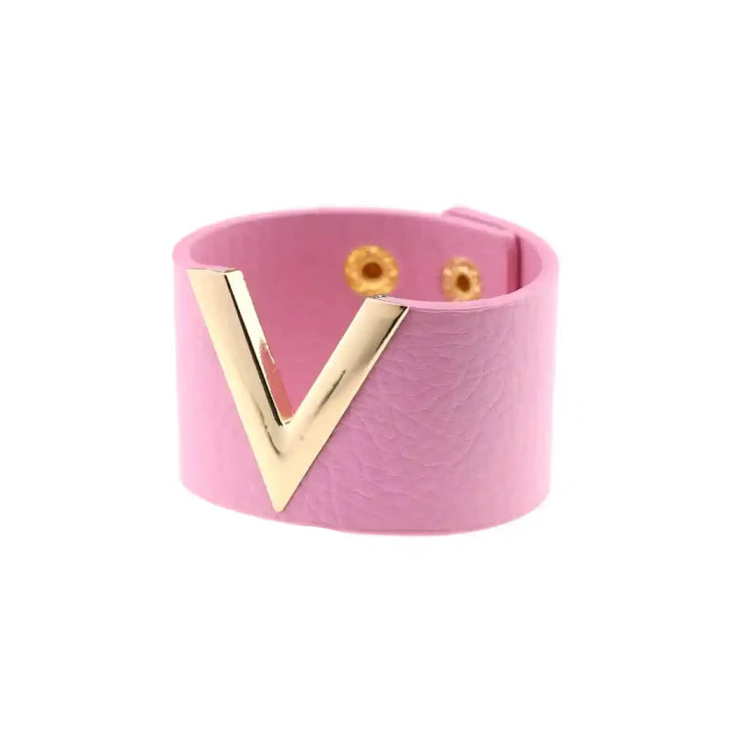 Punk PU Cuff Bangles Studded Wristband Bracelets Gold Pink