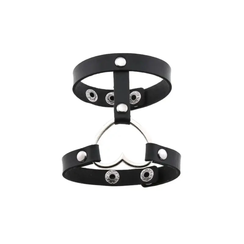 Punk PU Leather Heart Cuff Wristband Bracelet Black