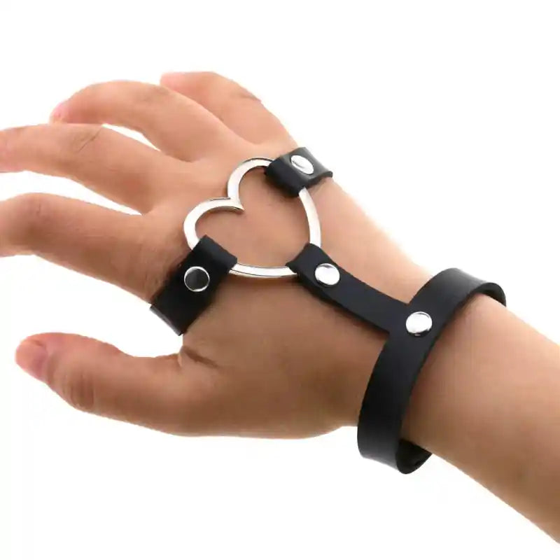 Punk PU Leather Heart Cuff Wristband Bracelet
