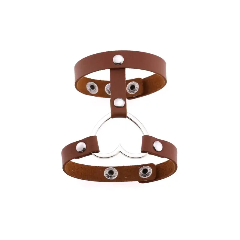 Punk PU Leather Heart Cuff Wristband Bracelet Brown