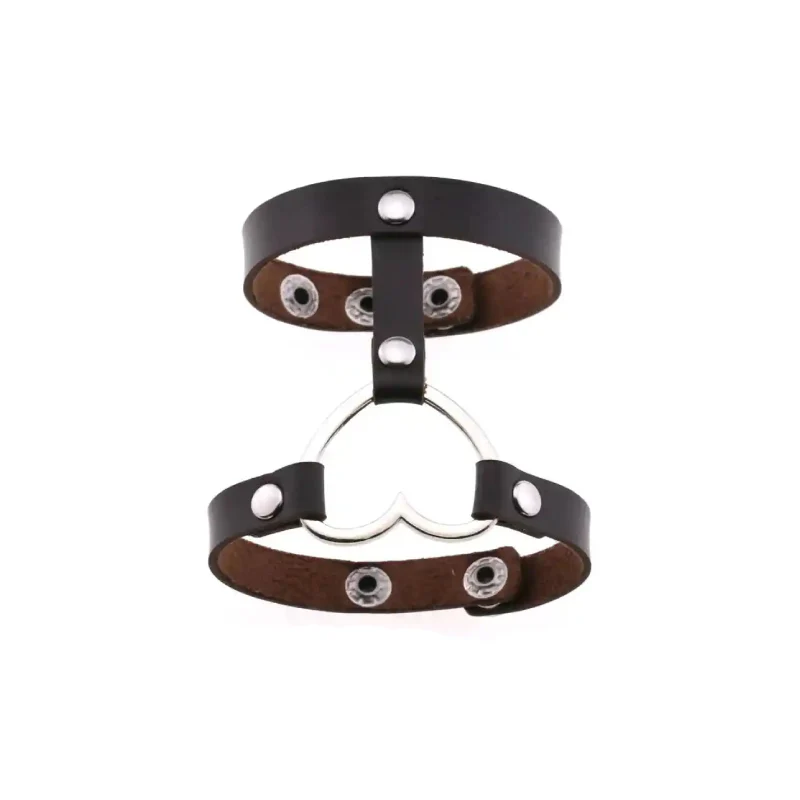 Punk PU Leather Heart Cuff Wristband Bracelet Coffee