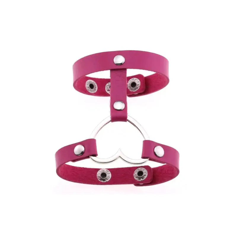 Punk PU Leather Heart Cuff Wristband Bracelet Fuchsia