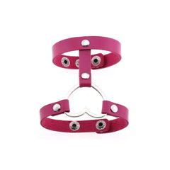 Punk PU Leather Heart Cuff Wristband Bracelet Fuchsia