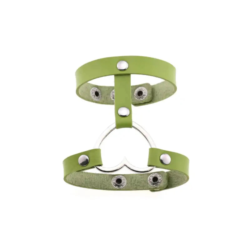 Punk PU Leather Heart Cuff Wristband Bracelet Green