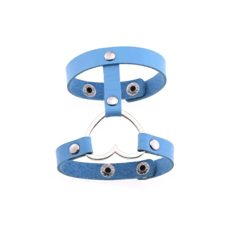 Punk PU Leather Heart Cuff Wristband Bracelet Light Blue