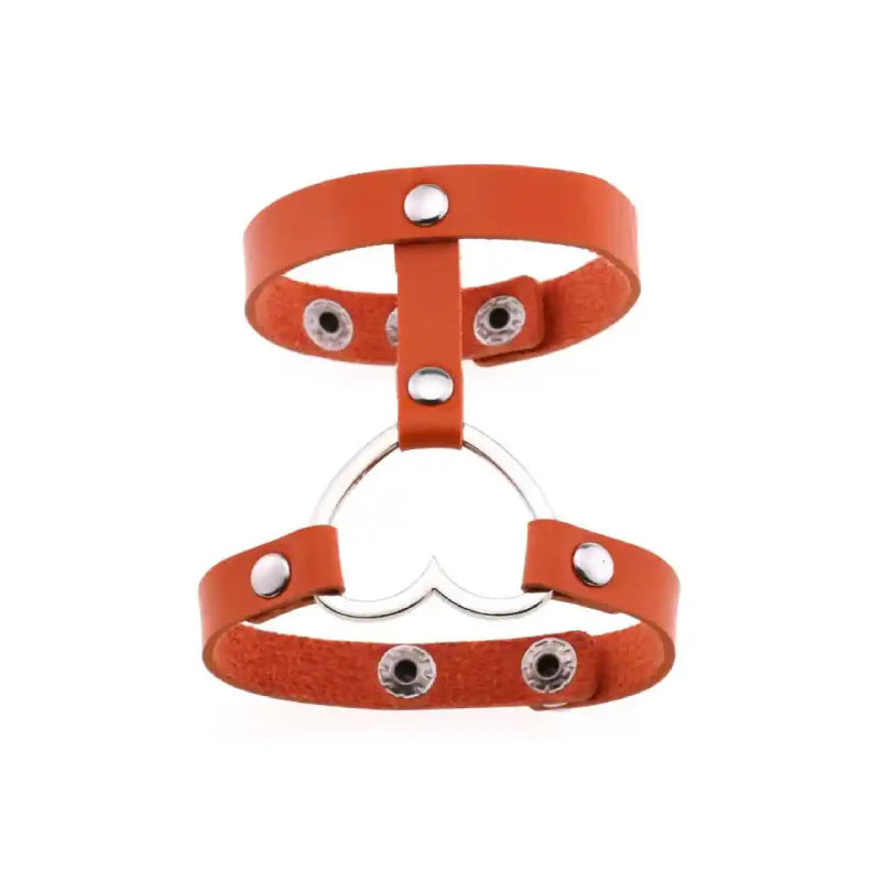 Punk PU Leather Heart Cuff Wristband Bracelet Orange
