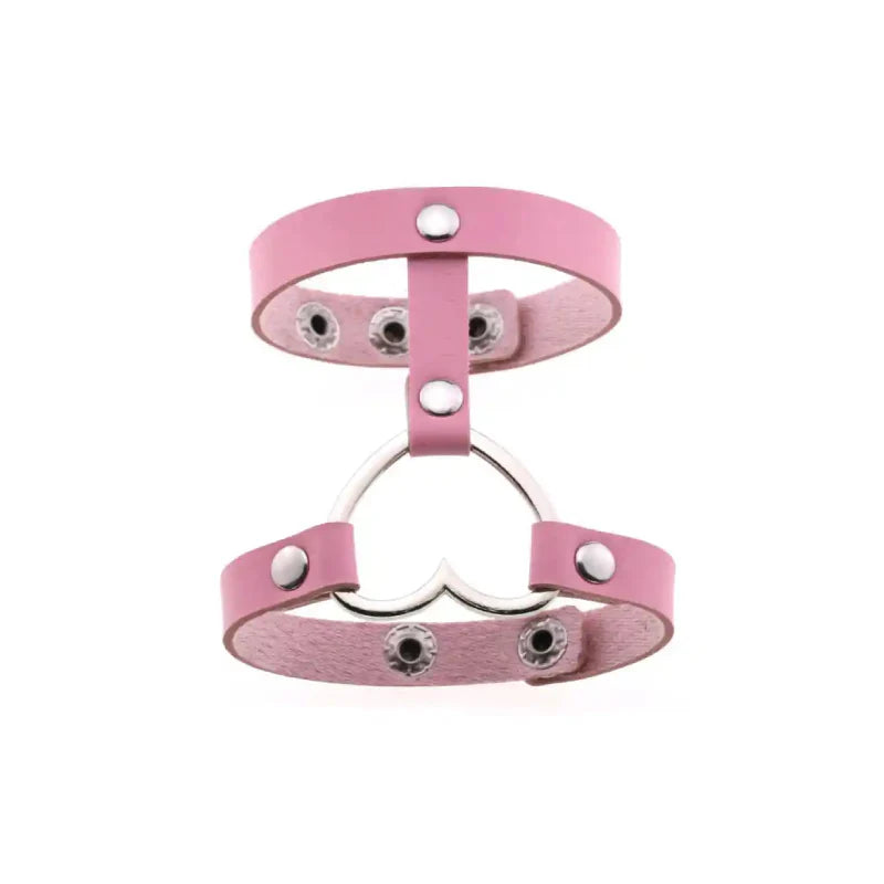 Punk PU Leather Heart Cuff Wristband Bracelet Pink