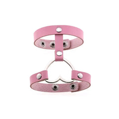 Punk PU Leather Heart Cuff Wristband Bracelet Pink