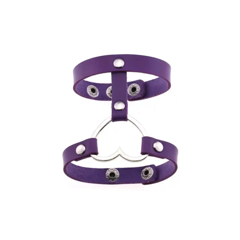Punk PU Leather Heart Cuff Wristband Bracelet Purple