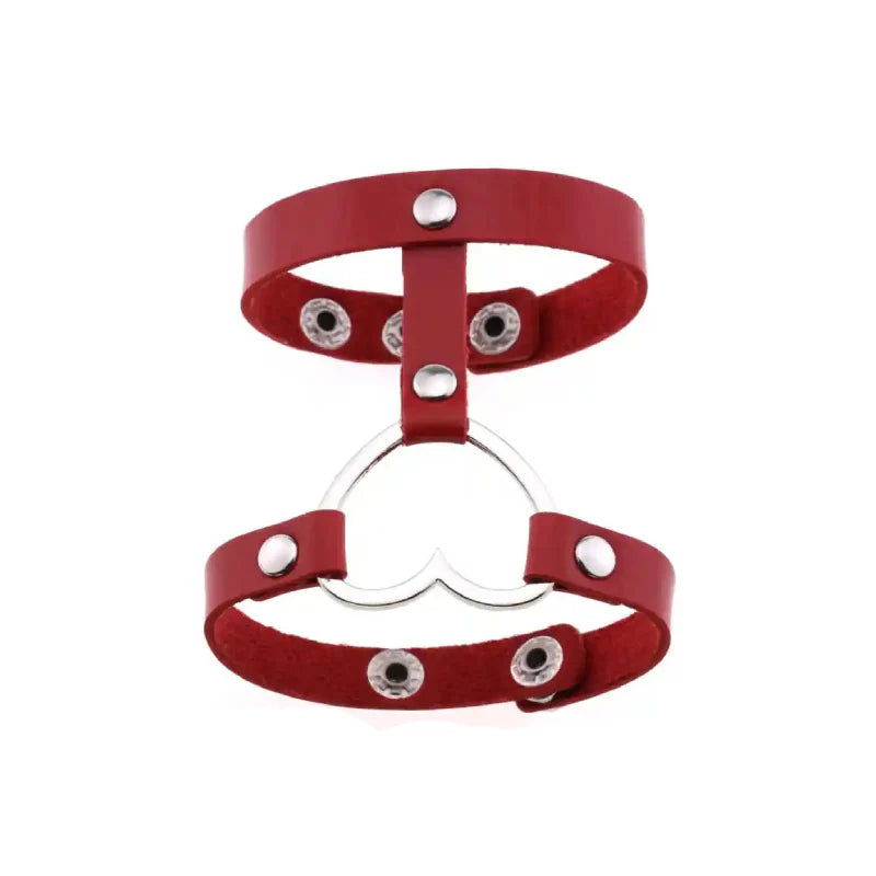 Punk PU Leather Heart Cuff Wristband Bracelet Red