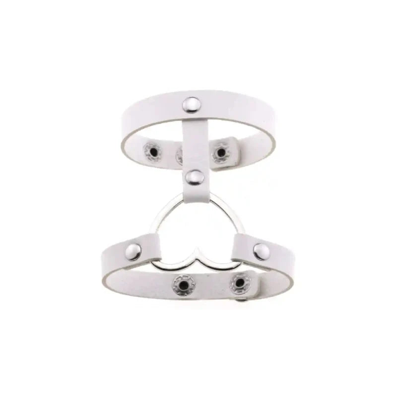 Punk PU Leather Heart Cuff Wristband Bracelet White