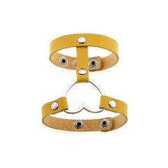 Punk PU Leather Heart Cuff Wristband Bracelet Yellow