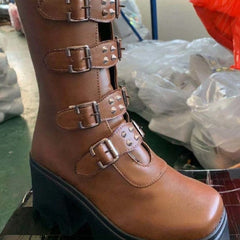 Punk Rock High-heeled Boots - Dark brown / 35 - boots