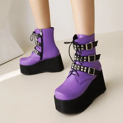 Punk-Rock Studded Buckle Strap Boots