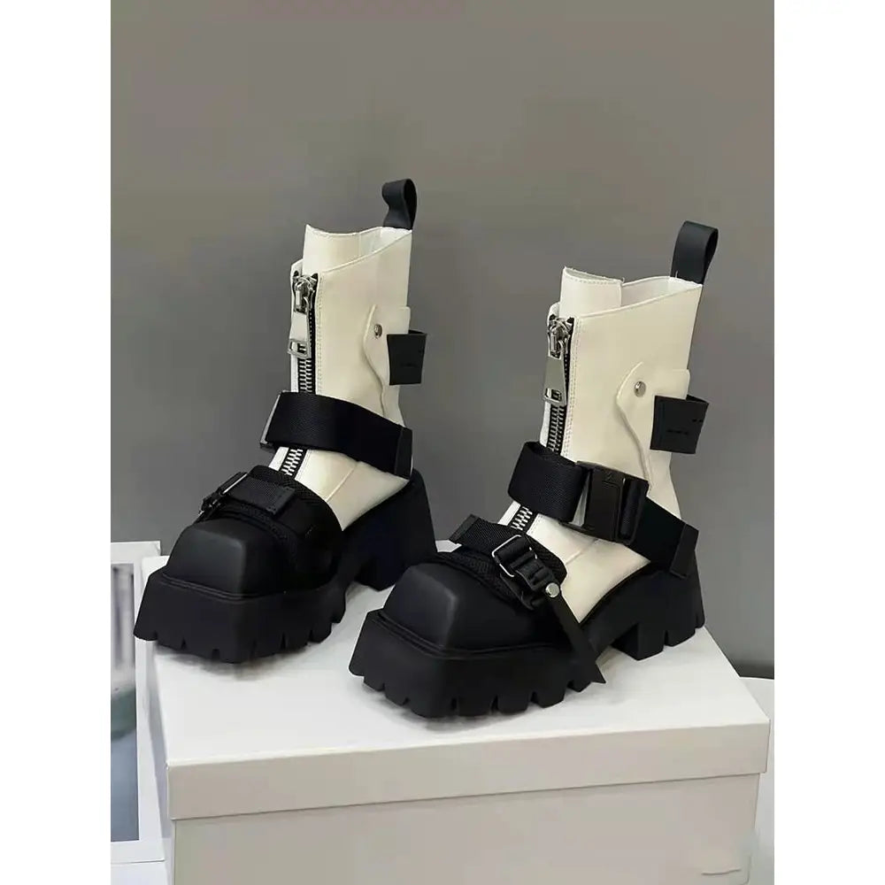 Punk Rock Zipper Buckle Short Boots Euro Size