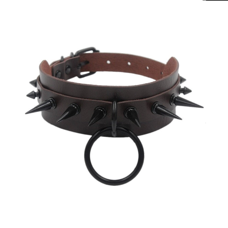 Punk Spike Goth Studded Collar - Brown / One Size