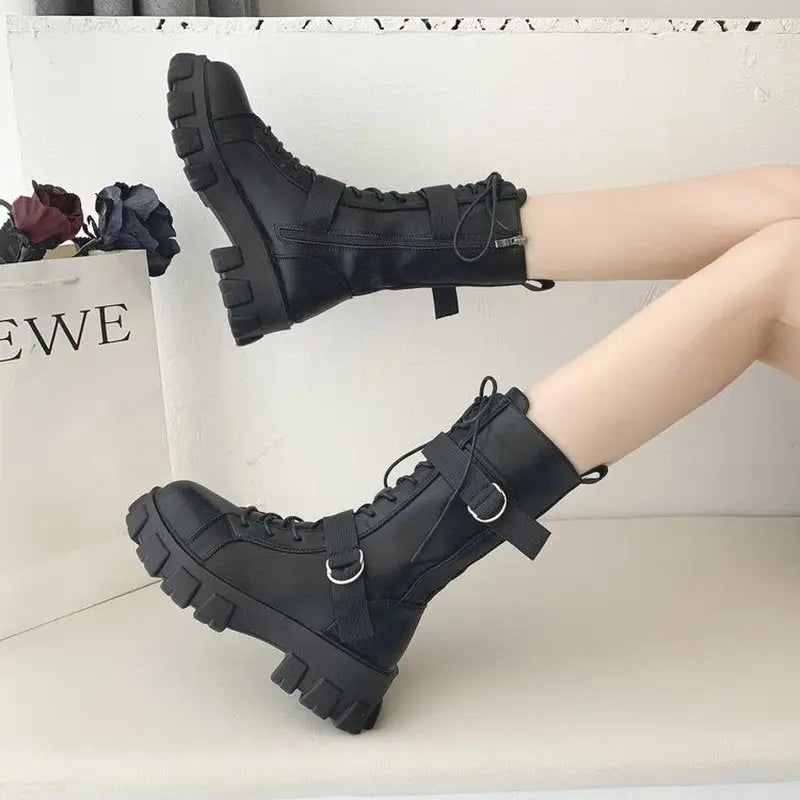 Punk Style Platform Ankle Boots Cotton Polyester Euro Size