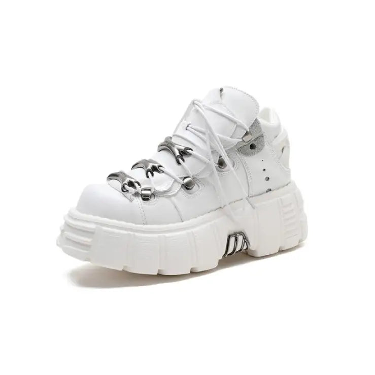 Punk Style Sneakers Lace Up Platform Shoes Euro Size white