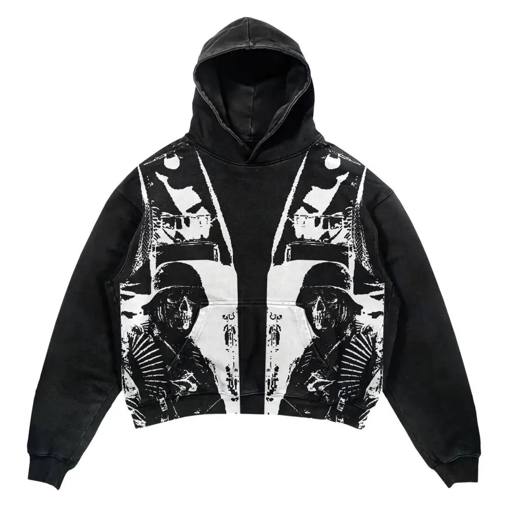Punk Urban Printed Hoodie for Everyday Street Style Black