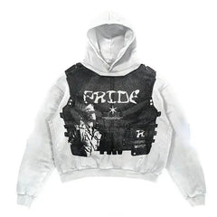 Punk Urban Printed Hoodie for Everyday Street Style White