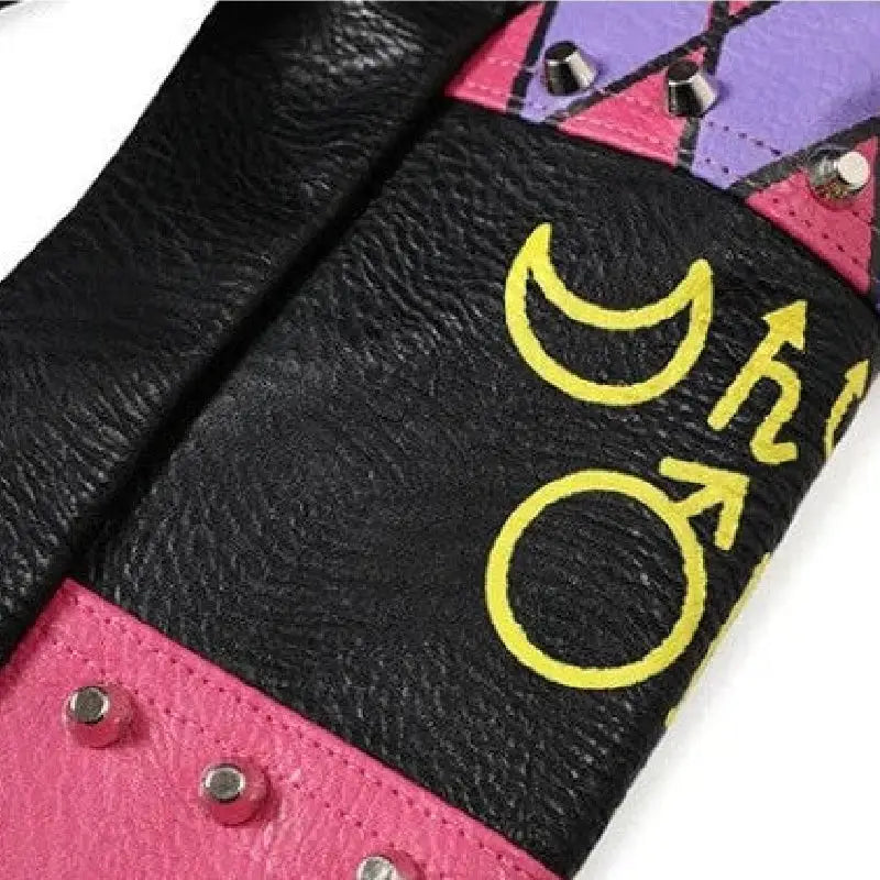 Purple and Black Motorcycle PU Leather Jacket with Belt