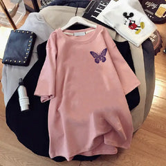 Purple Butterfly Oversize T-shirt - Pink / M - T-Shirt