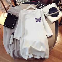 Purple Butterfly Oversize T-shirt - White / M - T-Shirt