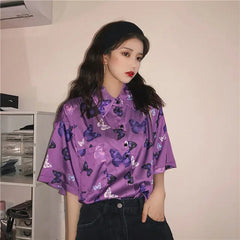 Purple Butterfly Vintage Short Sleeve Shirt