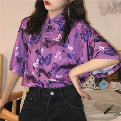 Purple Butterfly Vintage Short Sleeve Shirt