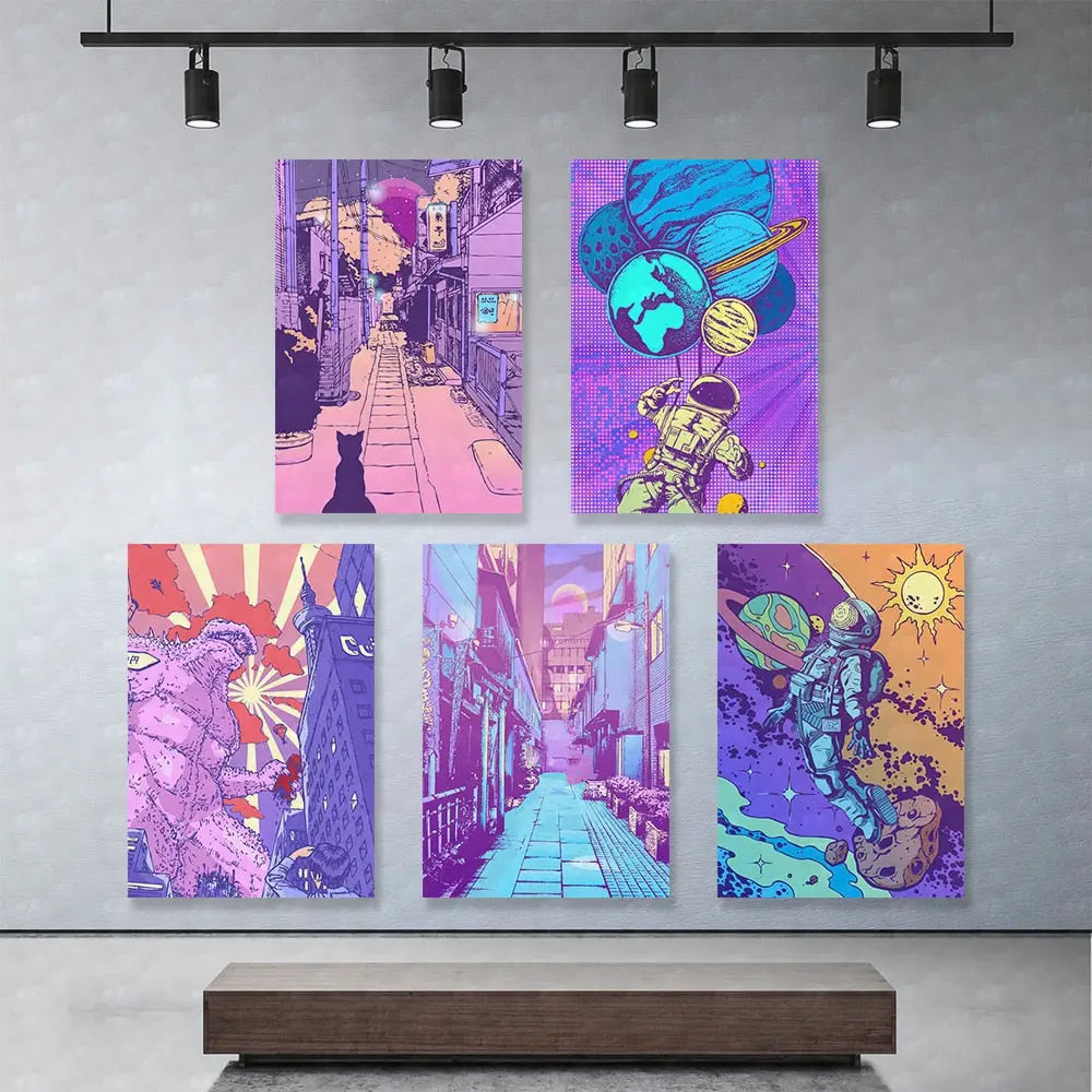 Purple City Street Poster Wall