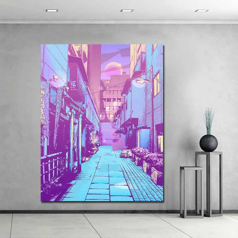 Purple City Street Poster Wall