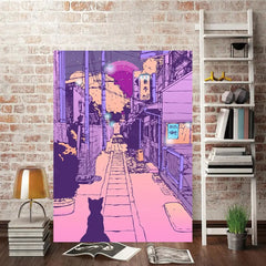 Purple City Street Poster Wall