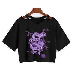 Purple Dragon Crop Top - Black / S - crop top