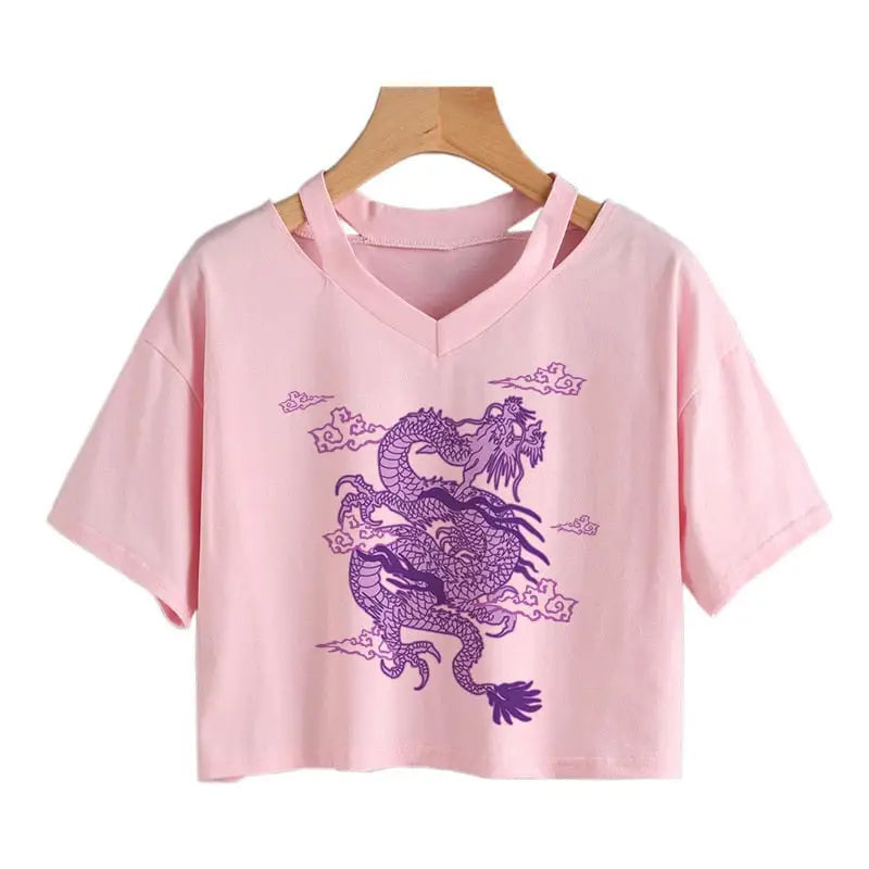 Purple Dragon Crop Top - Pink / S - crop top