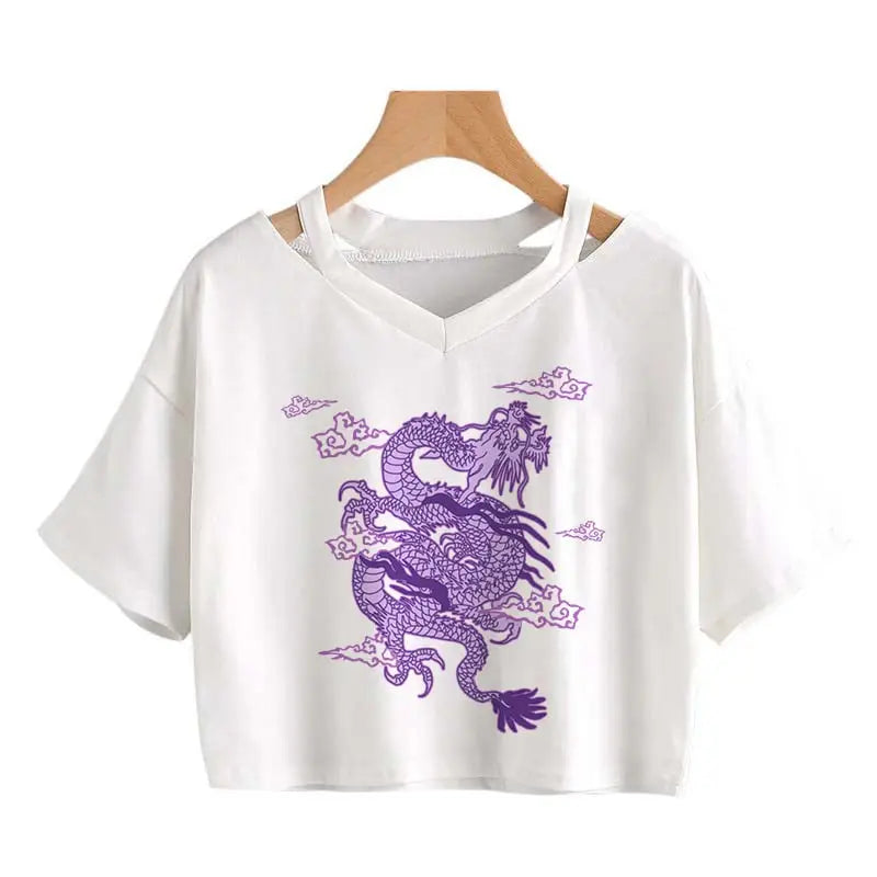 Purple Dragon Crop Top - White / S - crop top