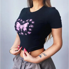 Purple Flower Butterfly Crop Top