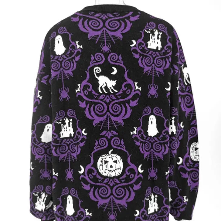 Purple Halloween Round Neck Oversize Knitted Sweater
