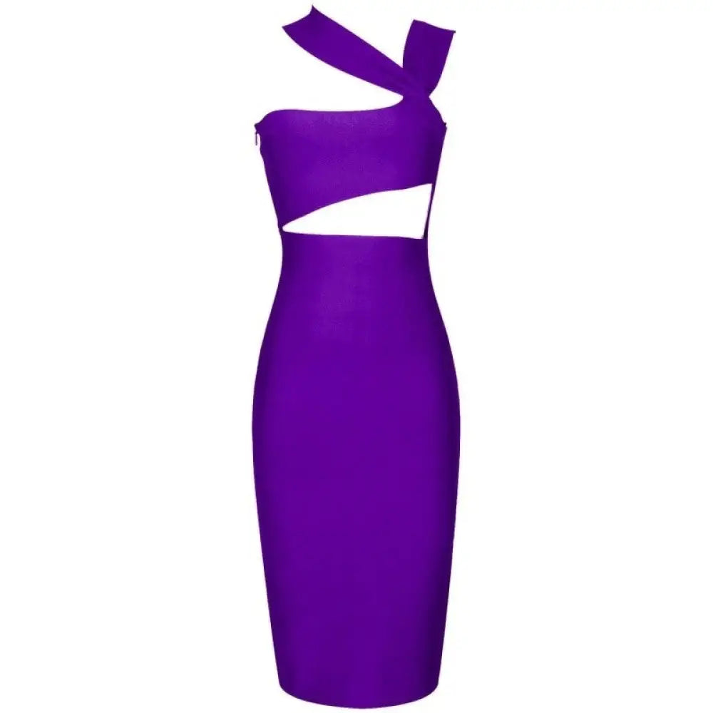 Purple Solid Color Sleeveless Elegant Bandage Dress